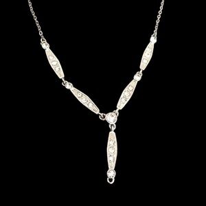 Vintage Silver Tone CZ Crystals Necklace